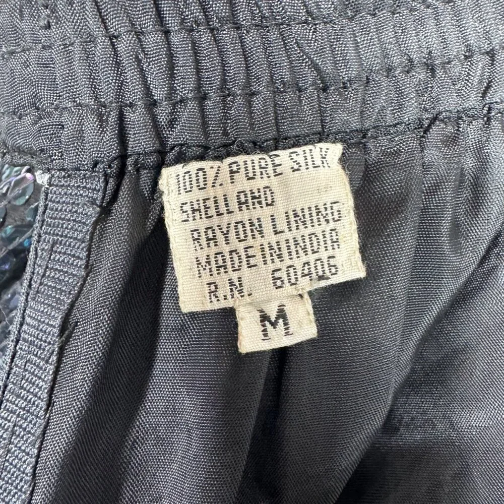VTG Black Iridescent Mermaidcore Dark Fairy Sequin‎ Skirt 100% Silk Size Medium - Picture 3 of 10